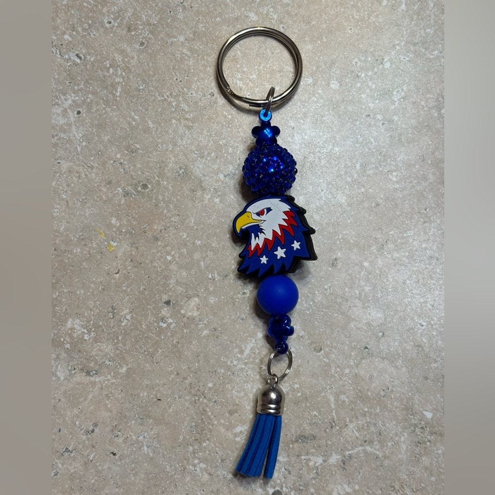 Hand Crafted Blue Eagle Keychain with Tassel